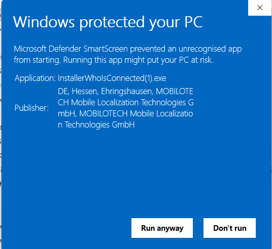 Windows Run anyway option